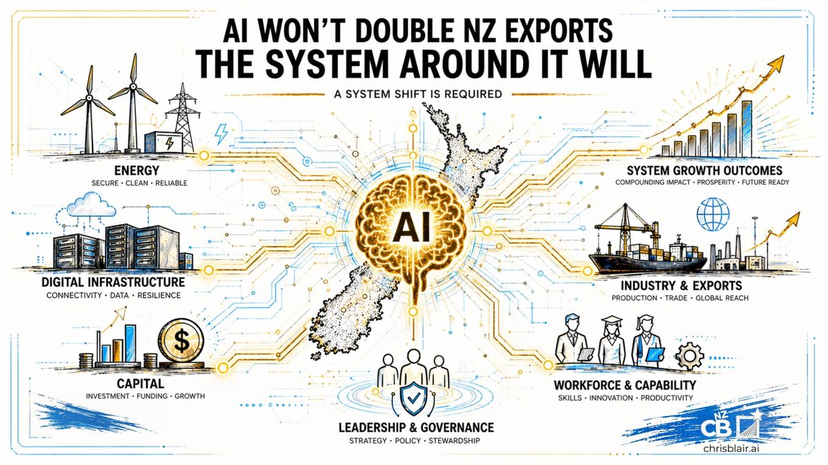 Illustration showing AI combined with system redesign to create organisational and national economic value