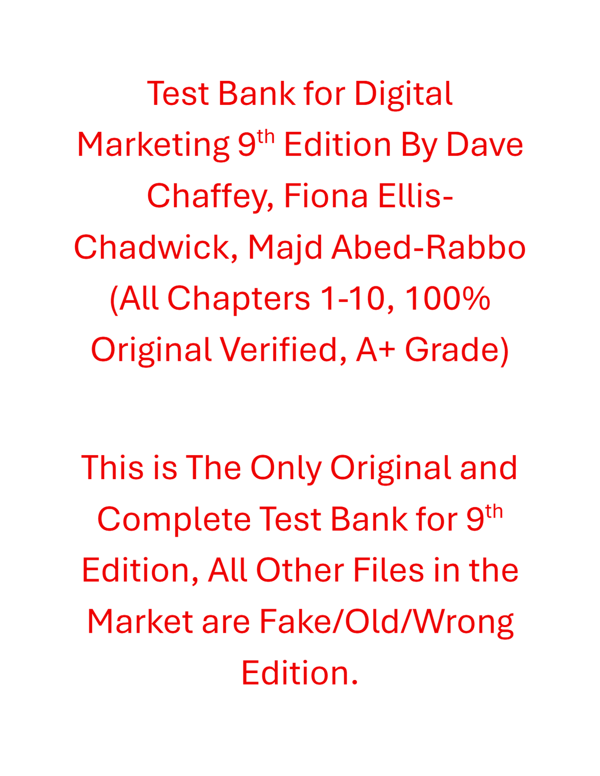 Test Bank Digital Marketing 9th Edition By Dave Chaffey, Fiona Ellis-Chadwick, Majd Abed-Rabbo 