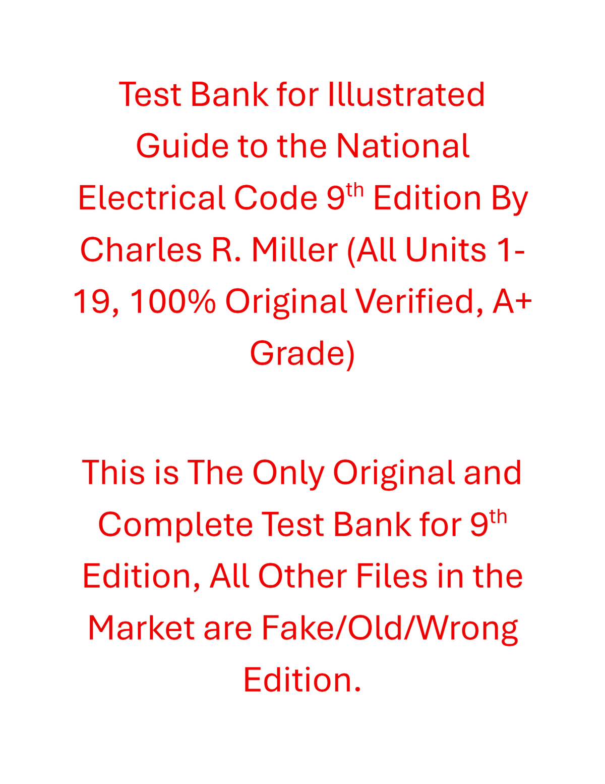 Test Bank Illustrated Guide to the National Electrical Code 9th Edition By Charles R. Miller