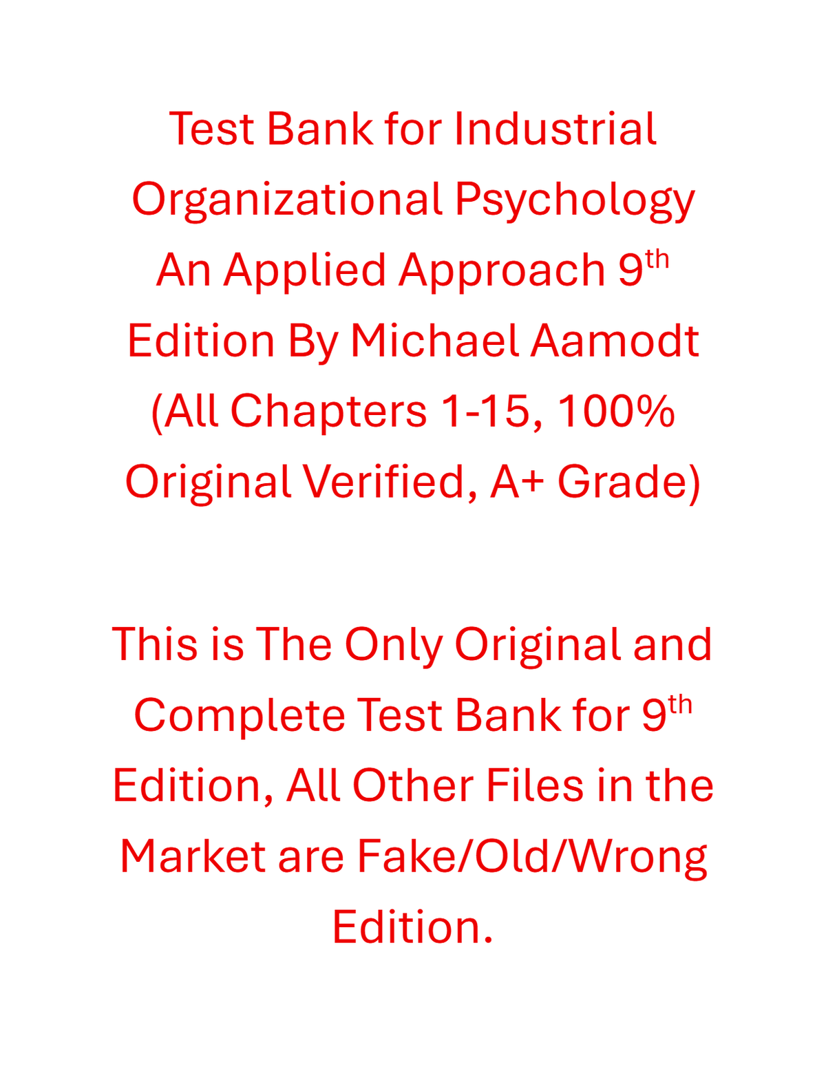 Test Bank Industrial Organizational Psychology An Applied Approach 9th Edition By Michael Aamodt