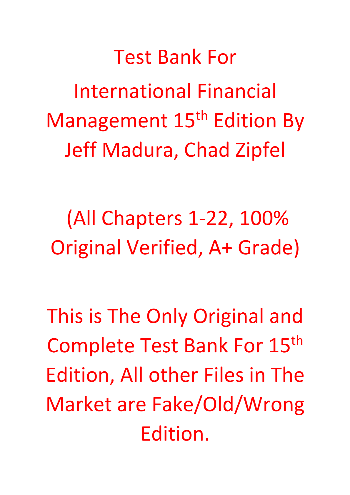 Test Bank International Financial Management 15th Edition By Jeff Madura, Chad Zipfel