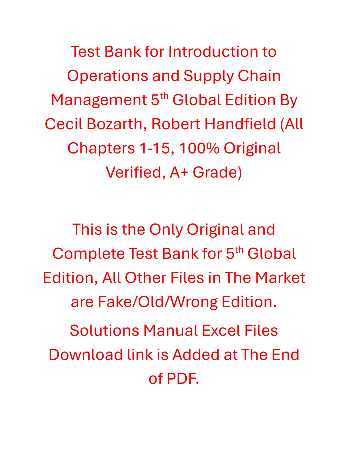 Test Bank Introduction to Operations and Supply Chain Management 5th Global Edition By Cecil Bozarth, Robert Handfield
