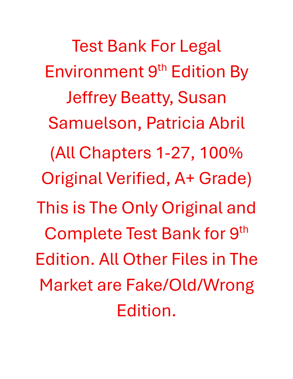 Test Bank Legal Environment 9th Edition By Jeffrey Beatty, Susan Samuelson, Patricia Abril