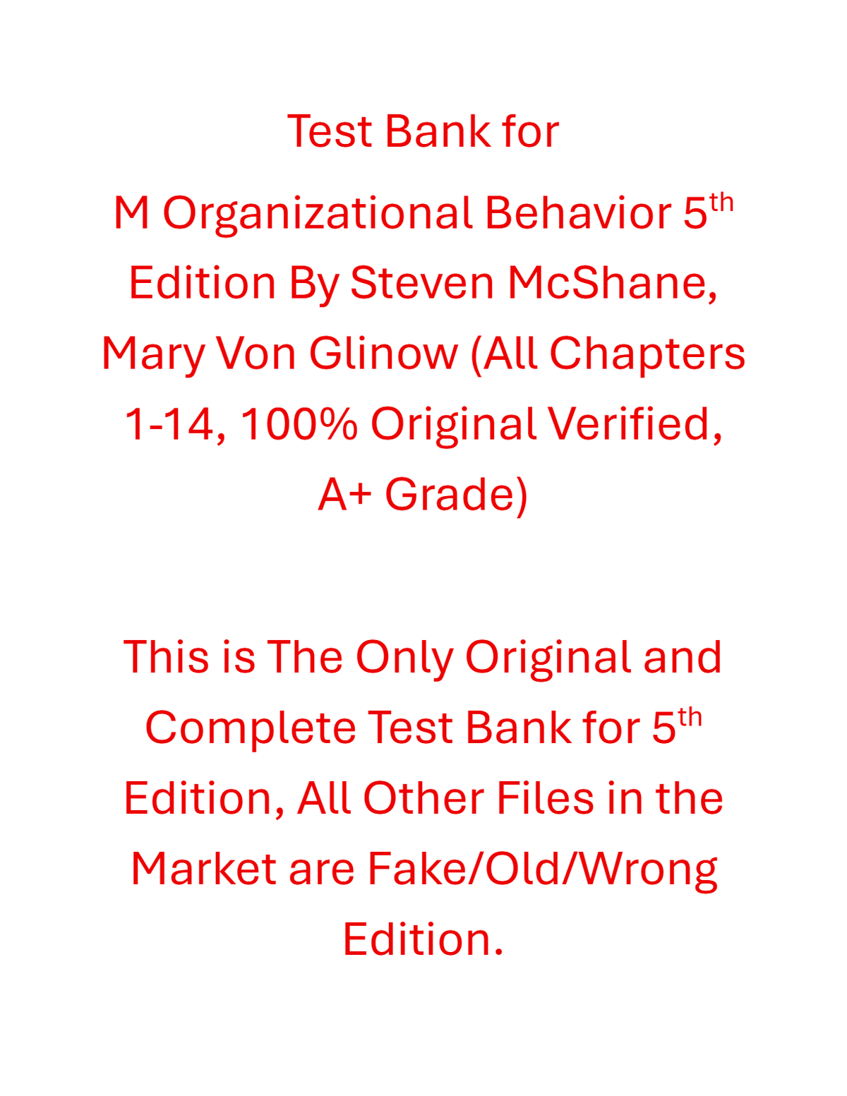 Test Bank M Organizational Behavior 5th Edition By Steven McShane, Mary Von Glinow 