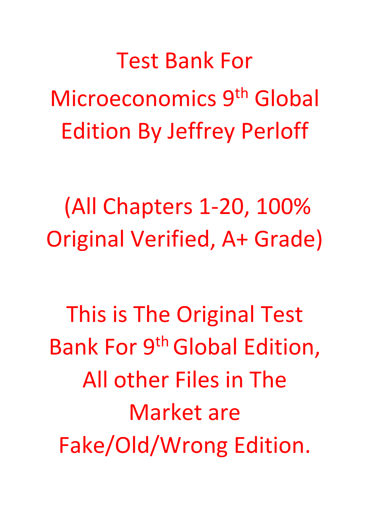 Test Bank Microeconomics 9th Global Edition By Jeffrey Perloff.