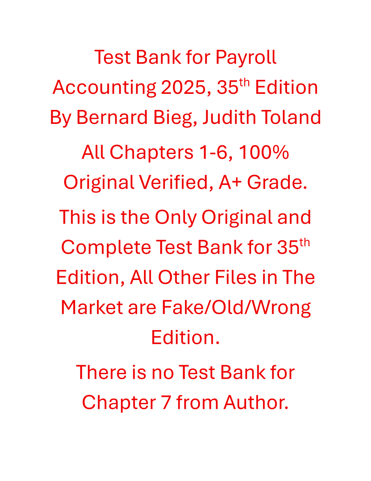 Test Bank Payroll Accounting 2025, 35th Edition By Bernard Bieg, Judith Toland