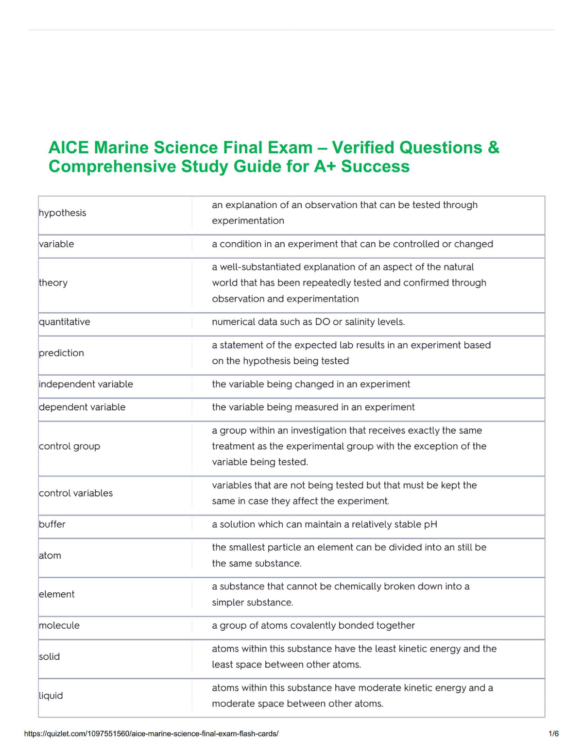 AICE Marine Science Final Exam – Verified Questions & A+ Guaranteed Success