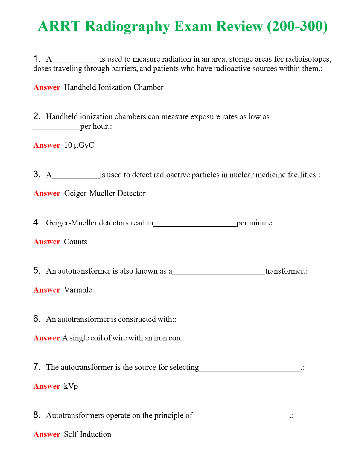 ARRT Radiography Exam Review (200-300) | Actual Questions and Verified Answers ( Included ) 100% Correct