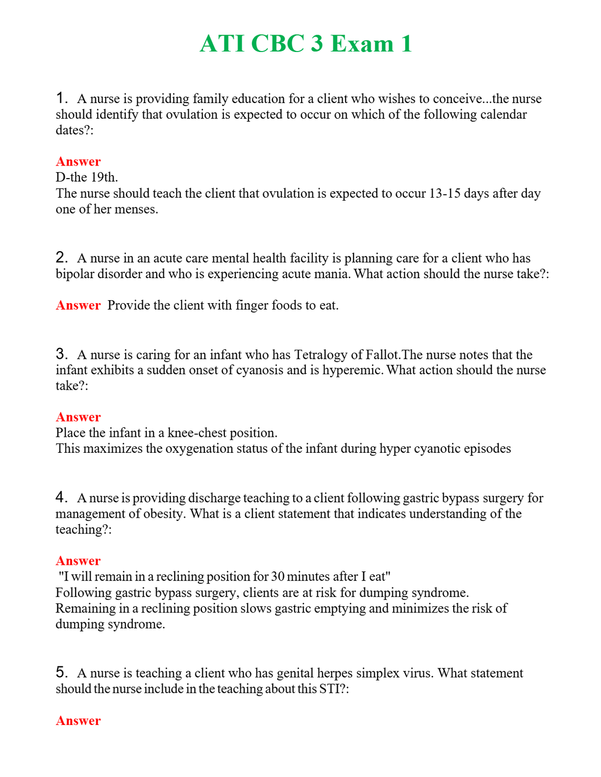 ATI CBC 3 Exam 1 Questions With Complete Grade A+ Answers