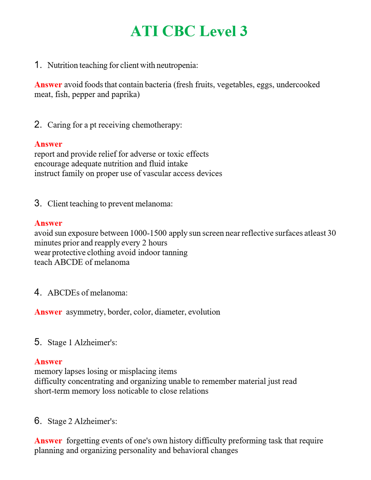 ATI CBC Level 3 Questions With Complete Grade A+ Answers
