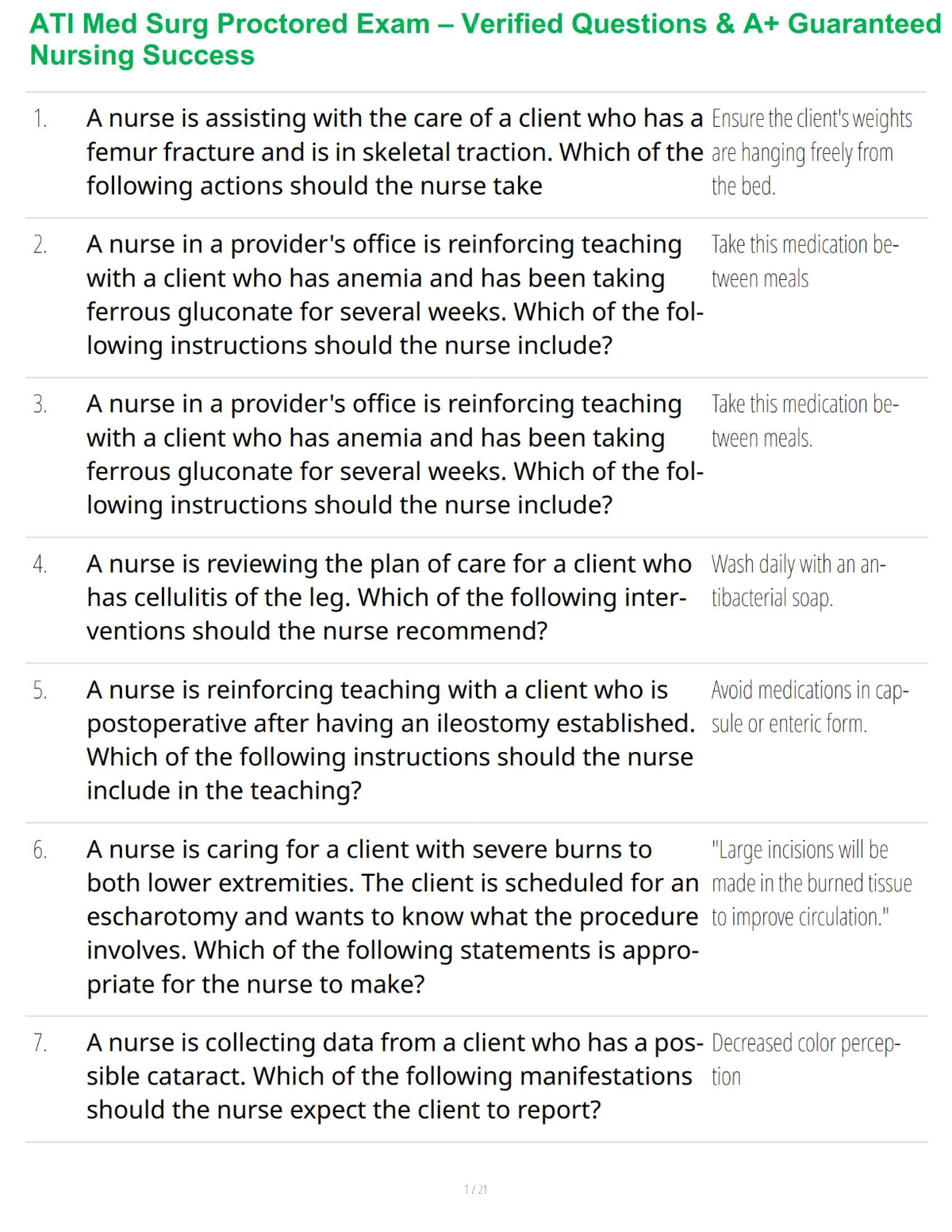 ATI Med-Surg Proctored Exam – Verified Questions & A+ Guaranteed Nursing Success