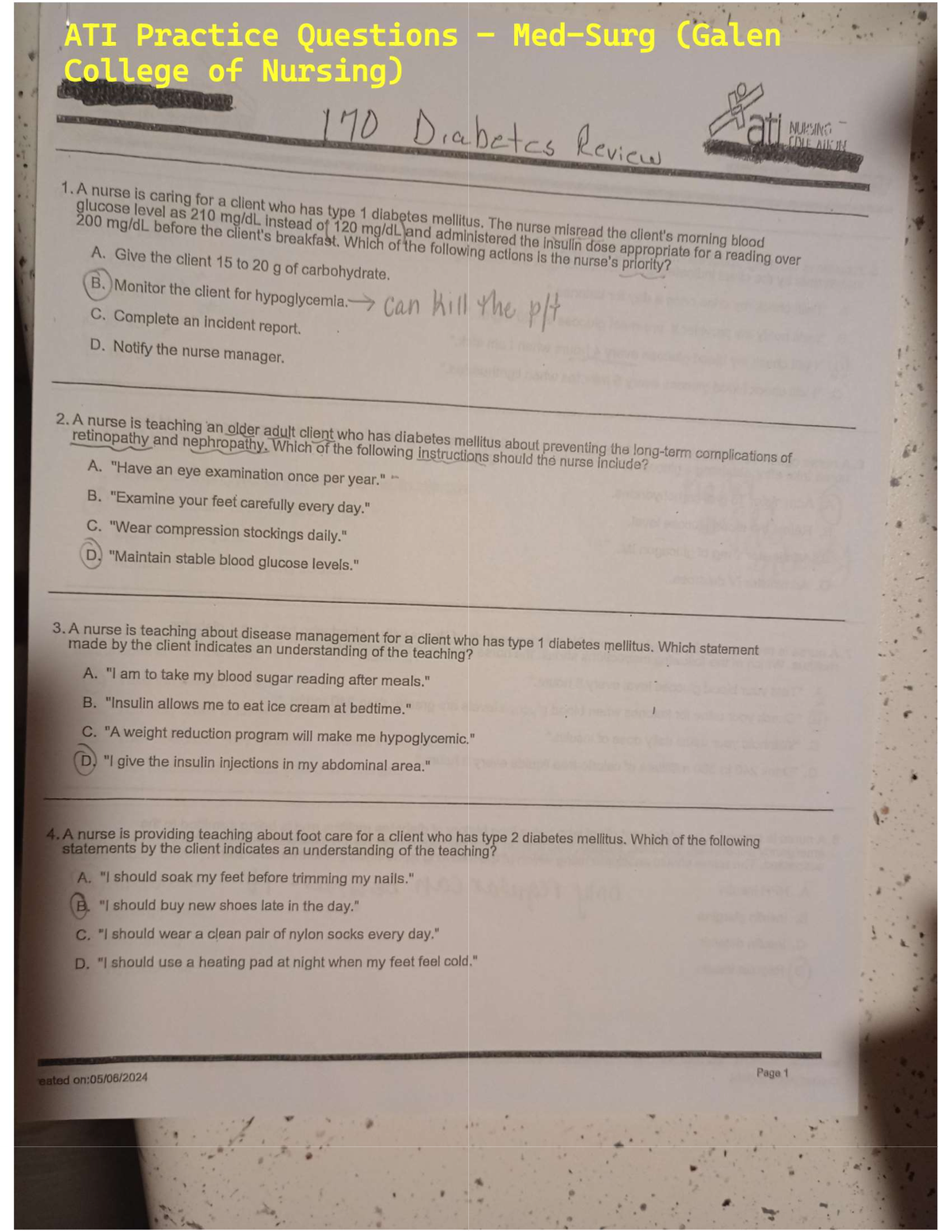 ATI Practice Questions – Med-Surg (Galen College of Nursing)