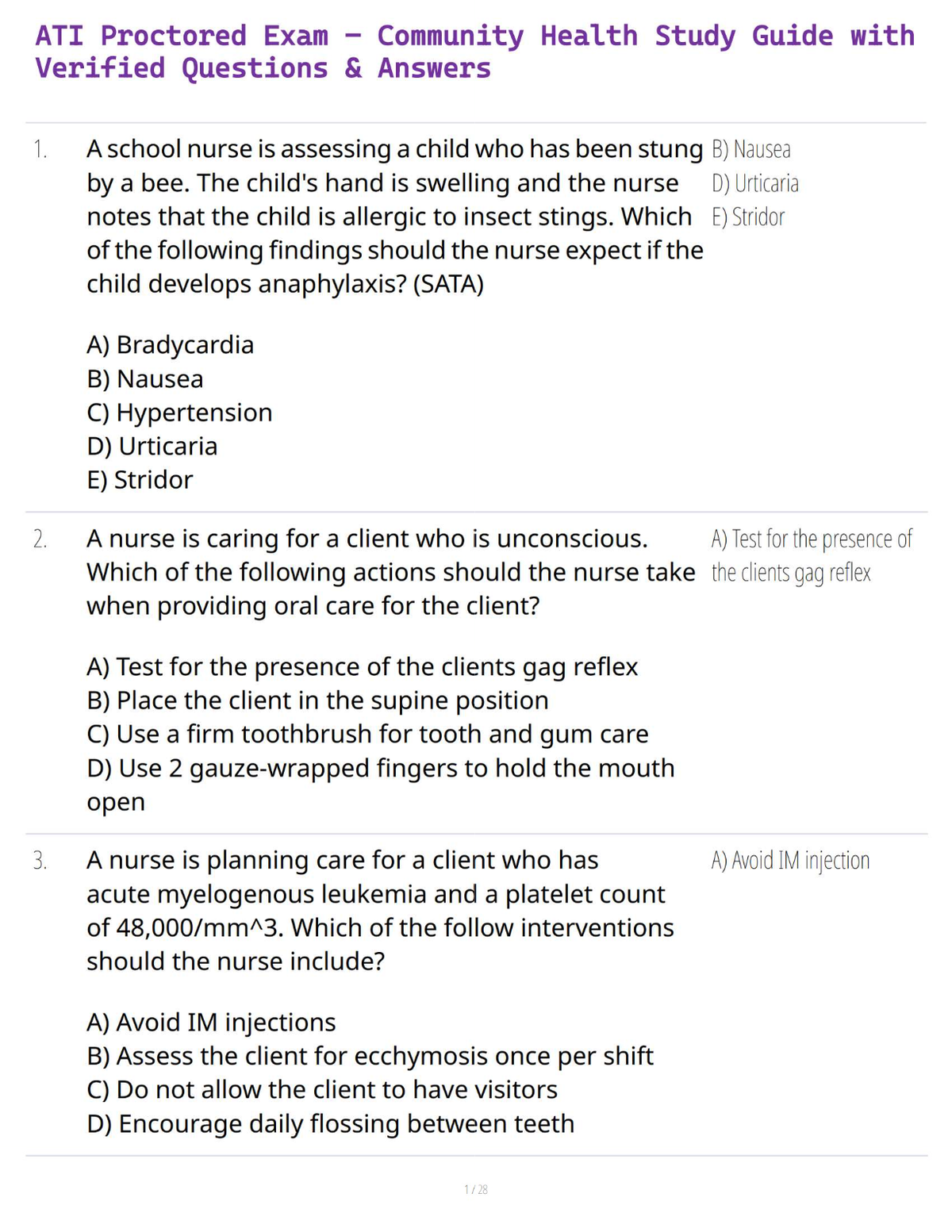 ATI Proctored Exam – Community Health Study Guide with Verified Questions & Answers