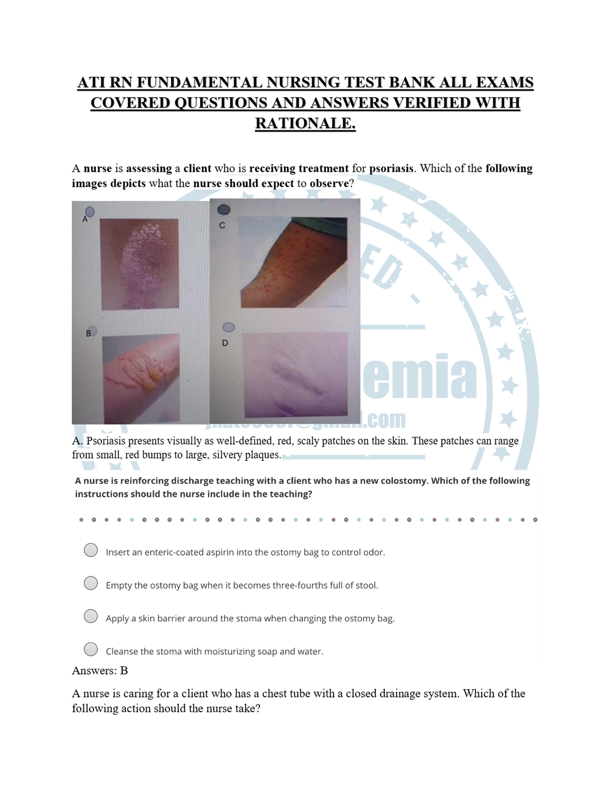 ATI RN FUNDAMENTAL NURSING TEST BANK ALL EXAMS COVERED QUESTIONS AND ANSWERS VERIFIED WITH RATIONALE.