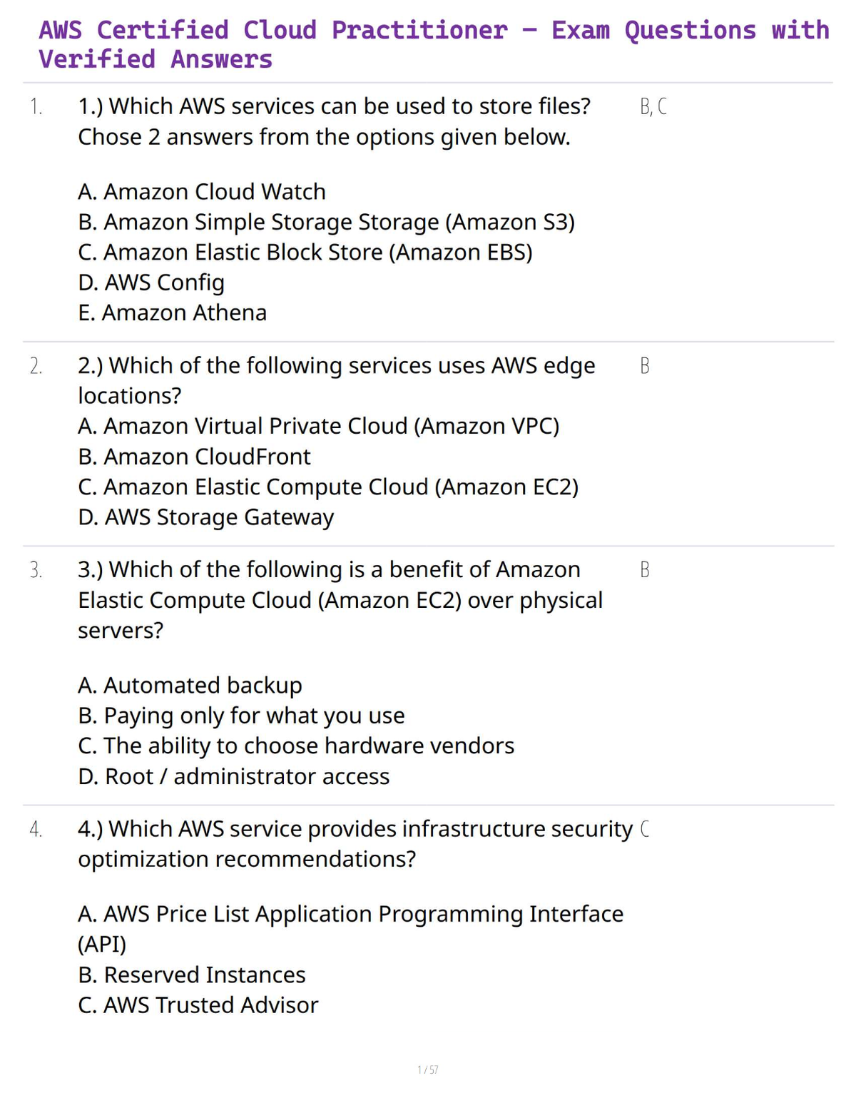 AWS Certified Cloud Practitioner – Exam Questions with Verified Answers