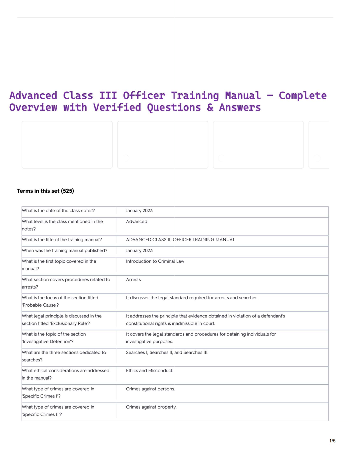Advanced Class III Officer Training Manual – Complete Overview with Verified Questions & Answers