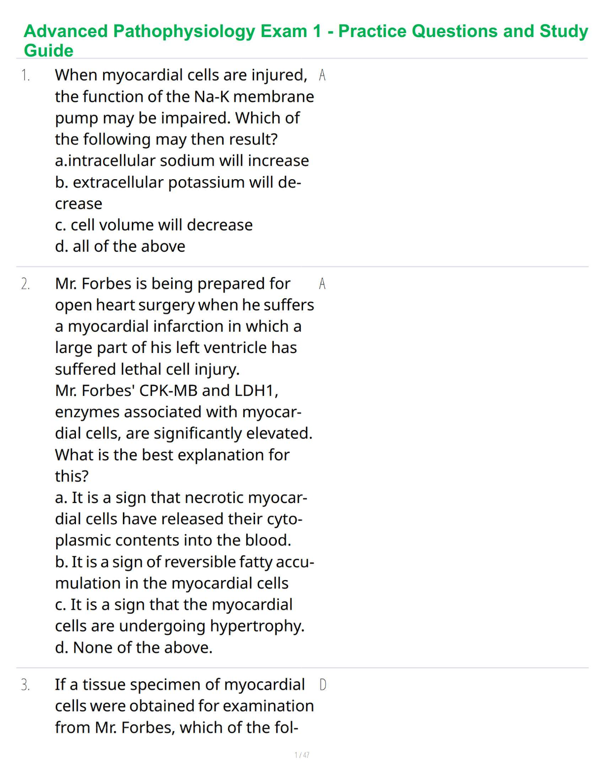 Advanced Pathophysiology Exam 1 - Practice Questions and Study Guide
