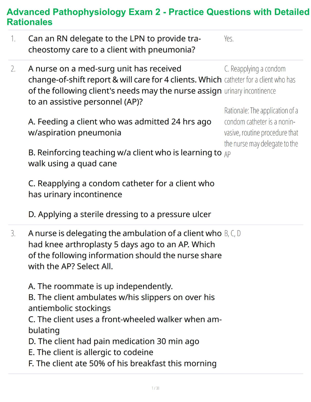 Advanced Pathophysiology Exam 2 - Comprehensive Practice Questions and Review Guide