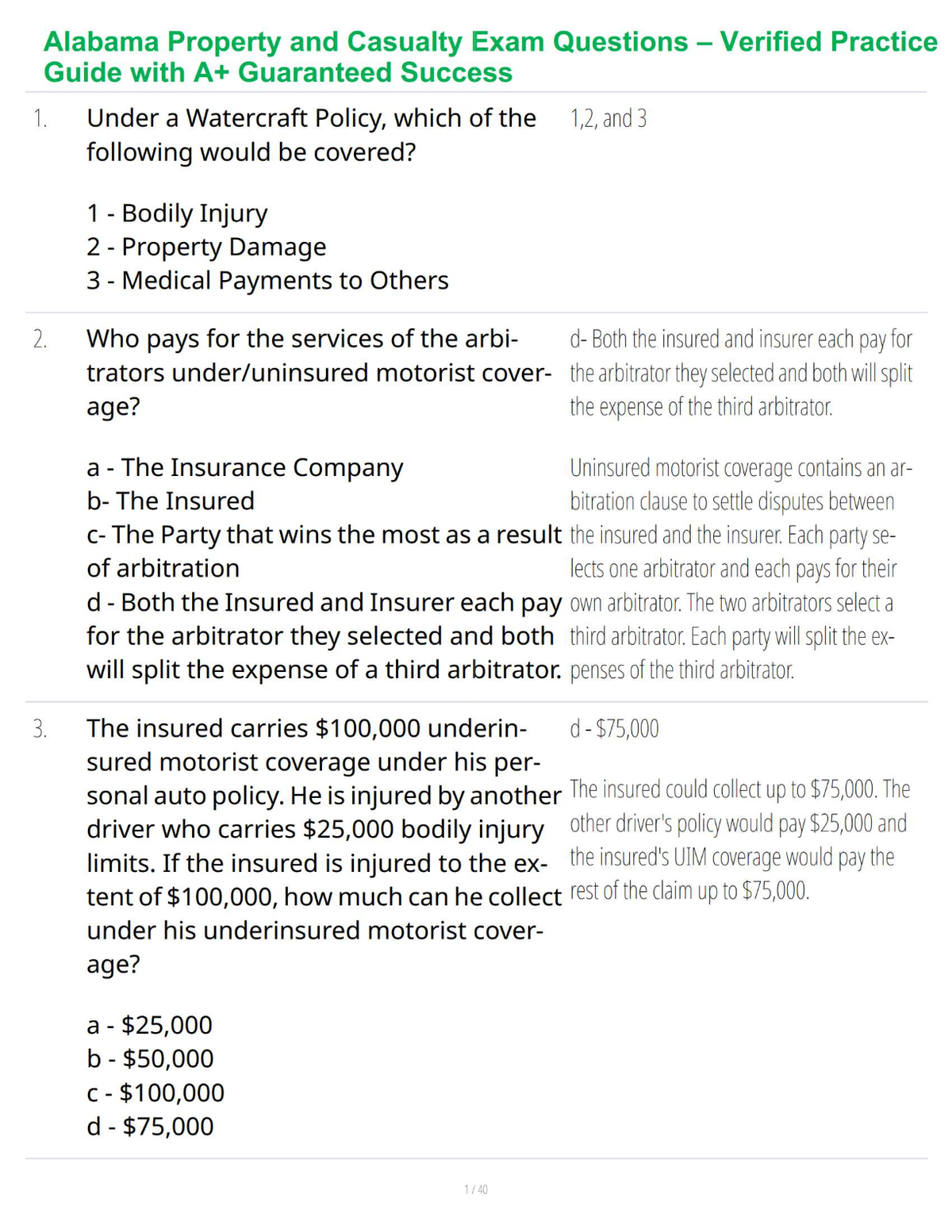 Alabama Property and Casualty Exam Questions – Verified Practice Guide with A+ Guaranteed Success