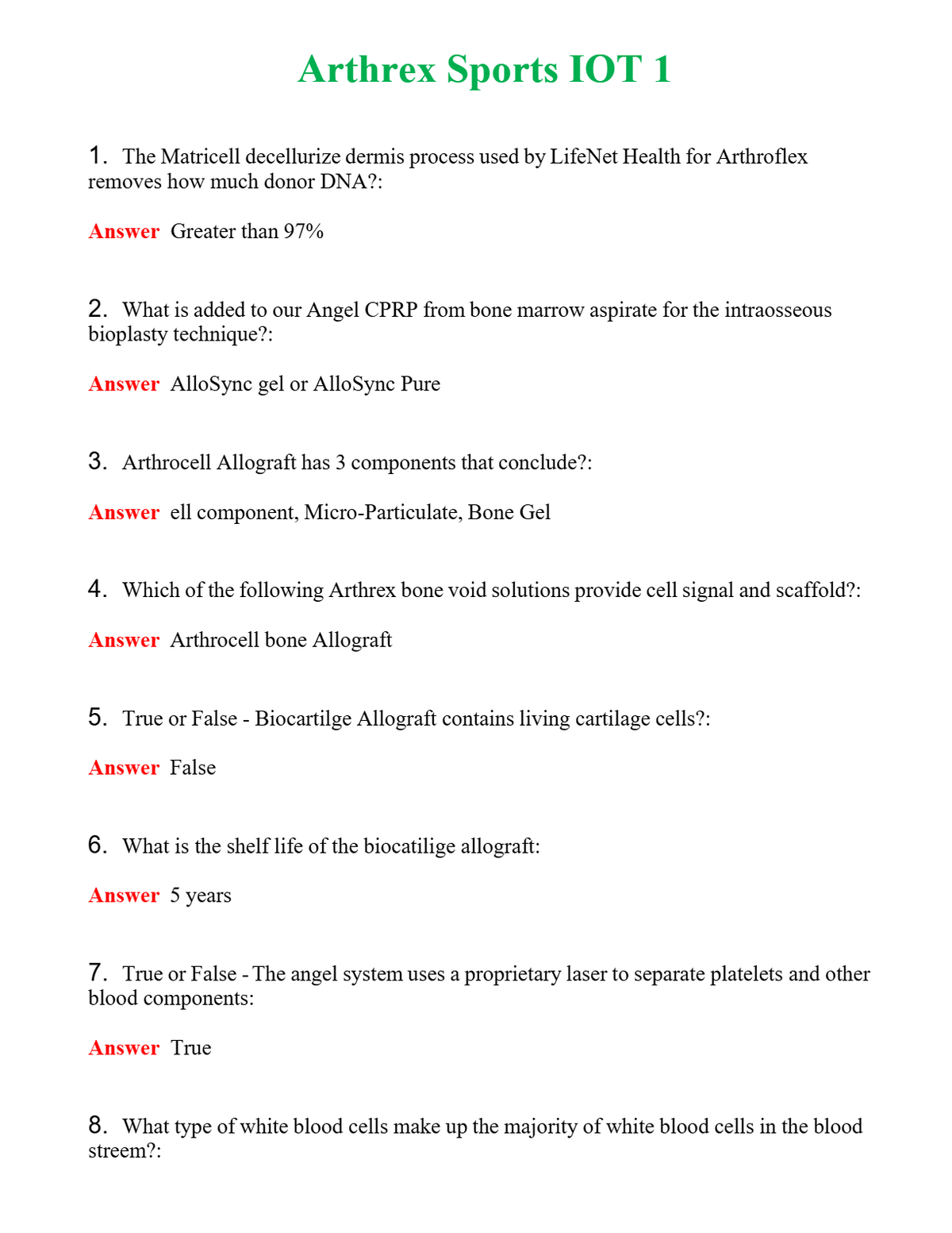 Arthrex Sports IOT 1 | Actual Questions and Verified Answers ( Included ) 100% Correct
