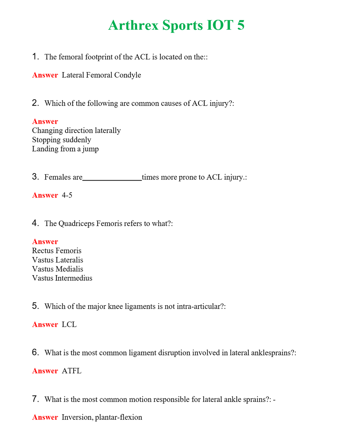 Arthrex Sports IOT 5 | Actual Questions and Verified Answers ( Included ) 100% Correct