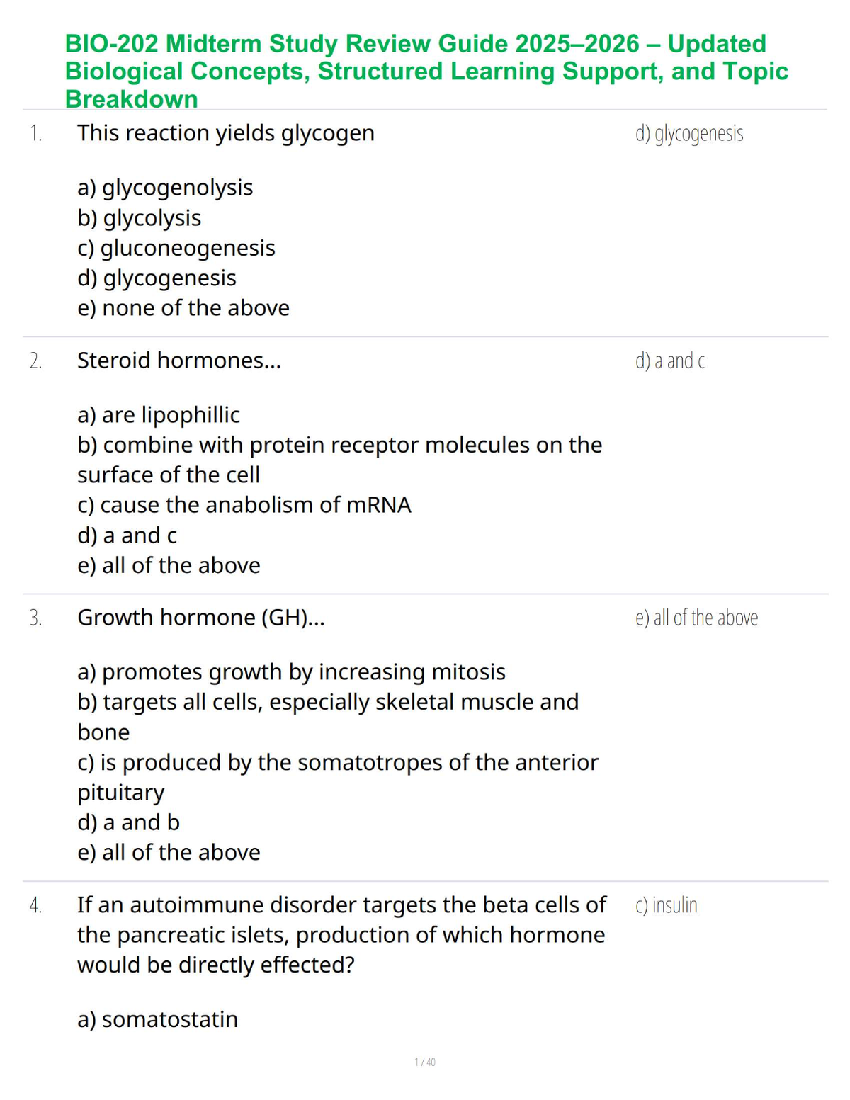 BIO-202 Midterm Study Review Guide 2025–2026 – Updated Biological Concepts, Structured Learning Support, and Topic Breakdown