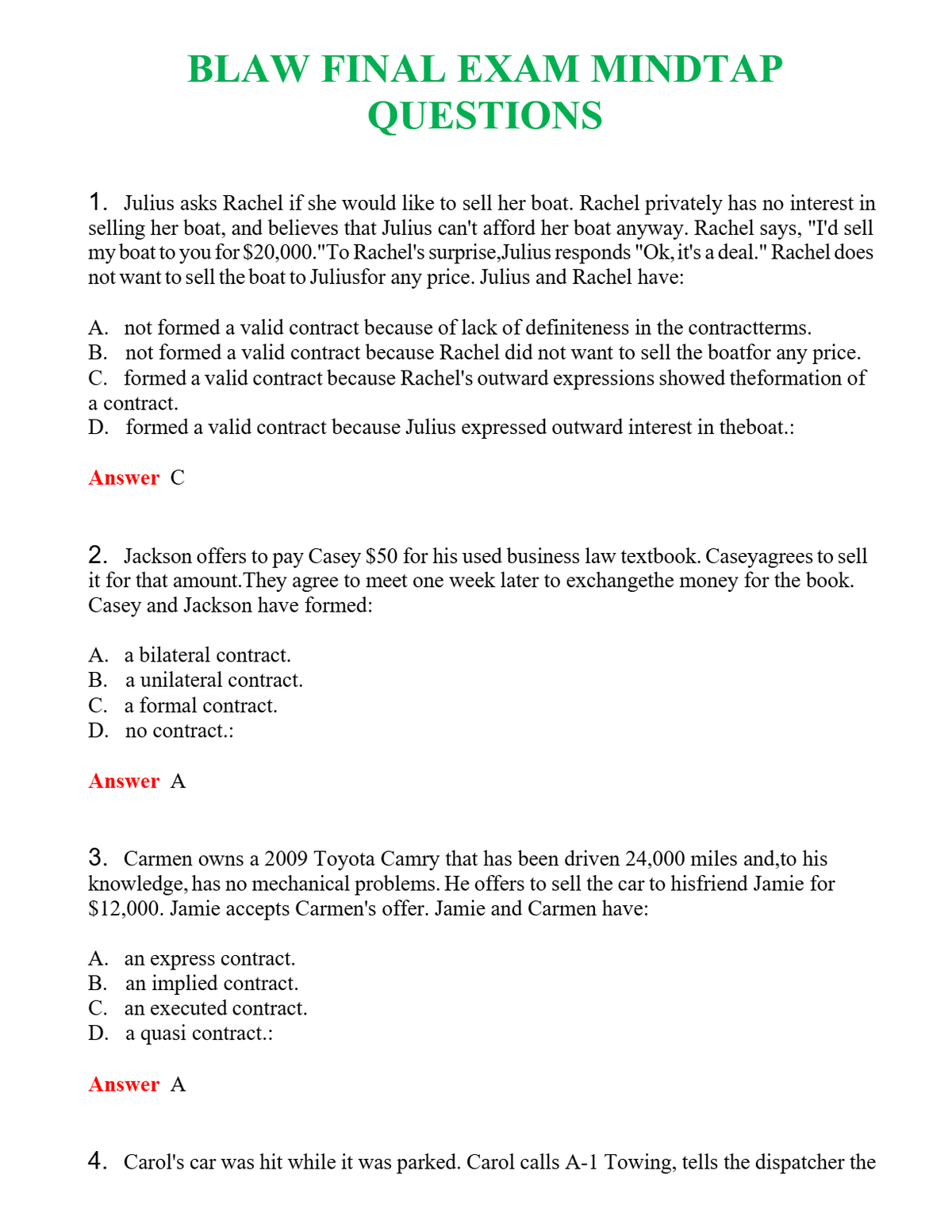 BLAW FINAL EXAM MINDTAP QUESTIONS | Actual Questions and Verified Answers ( Included ) 100% Correct