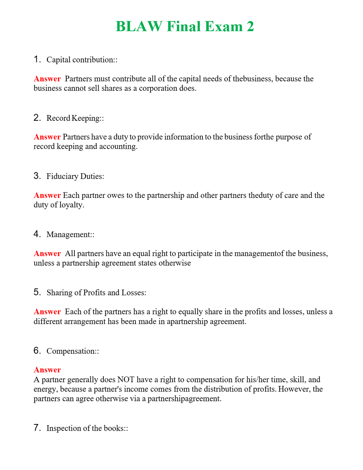 BLAW Final Exam 2 | Actual Questions and Verified Answers ( Included ) 100% Correct