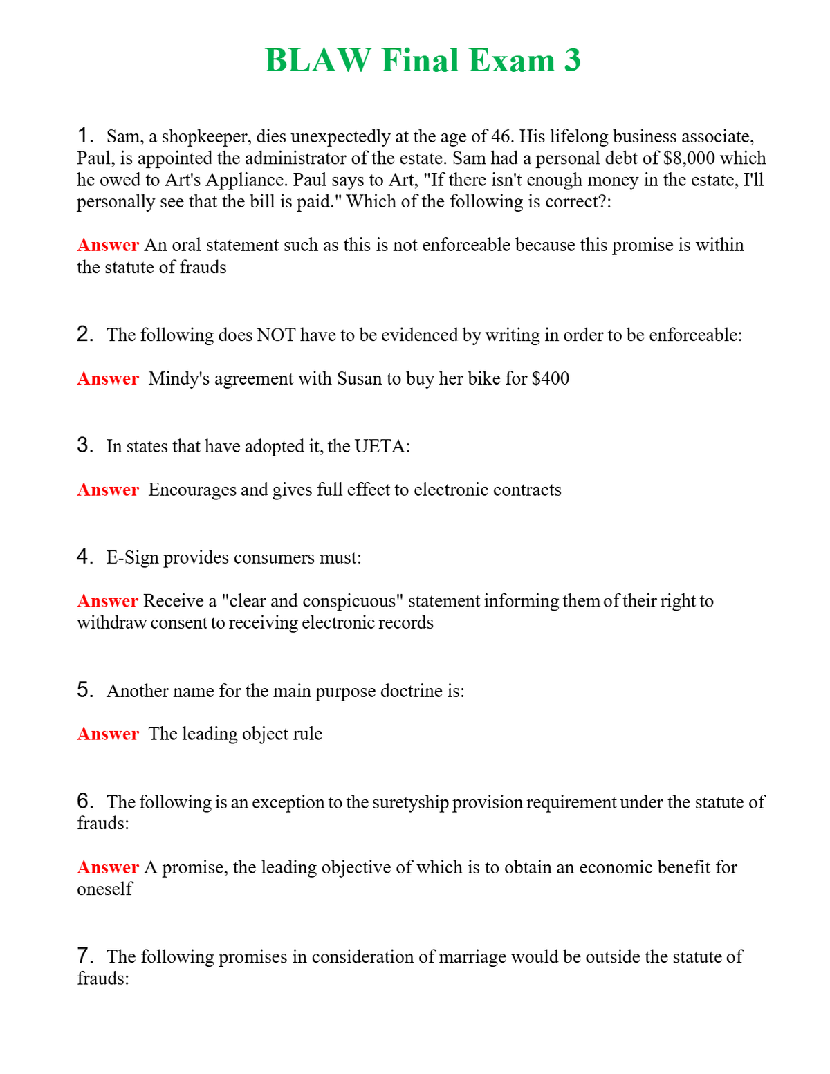 BLAW Final Exam 3 | Actual Questions and Verified Answers ( Included ) 100% Correct