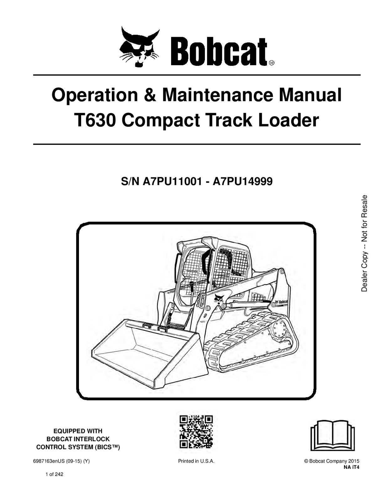 BOBCAT T630 COMPACT TRACK LOADER OPERATORS MANUAL