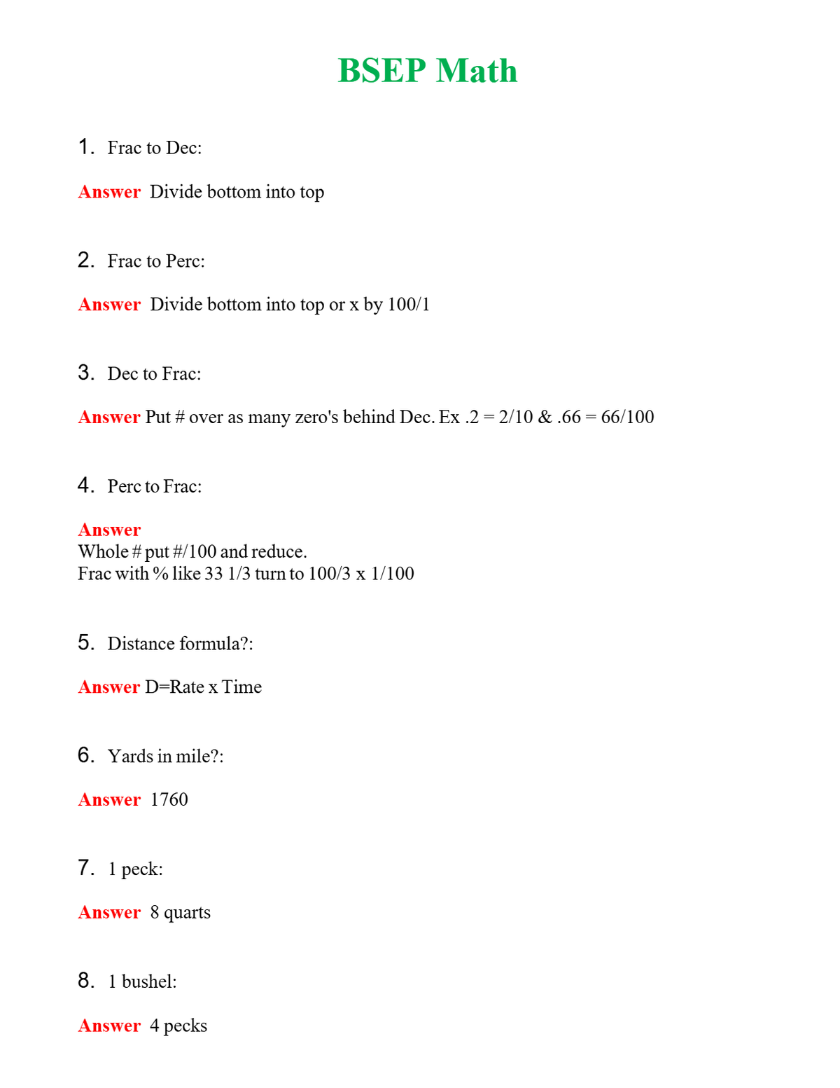 BSEP Math Questions With Complete Grade A+ Answers