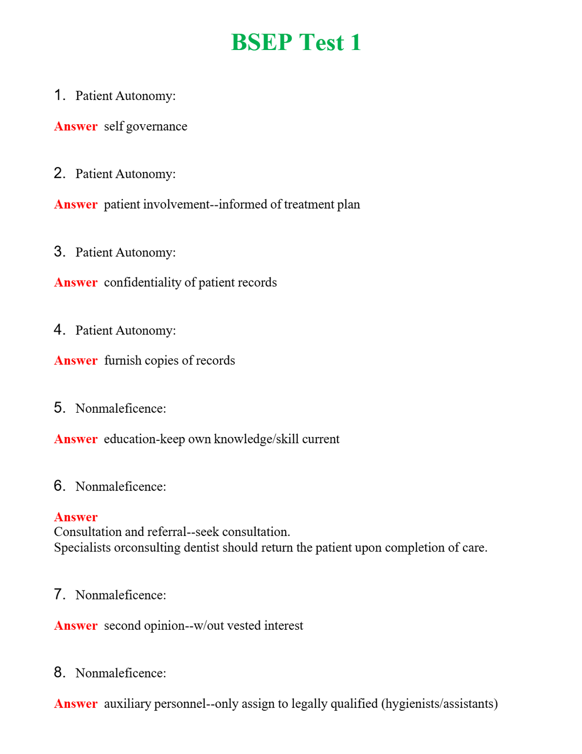 BSEP Test 1 Questions With Complete Grade A+ Answers