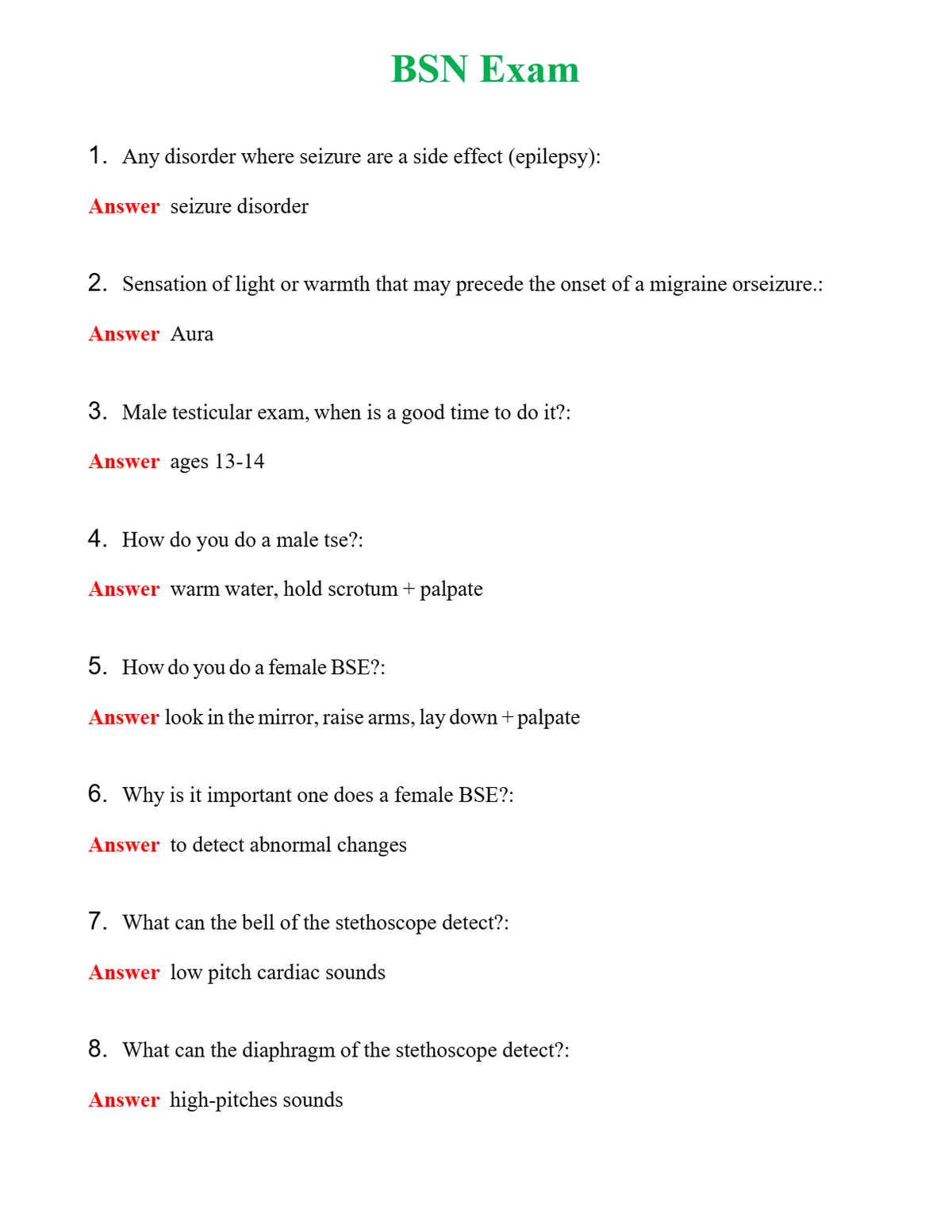 BSN Exam | Actual Questions and Verified Answers ( Included ) 100% Correct