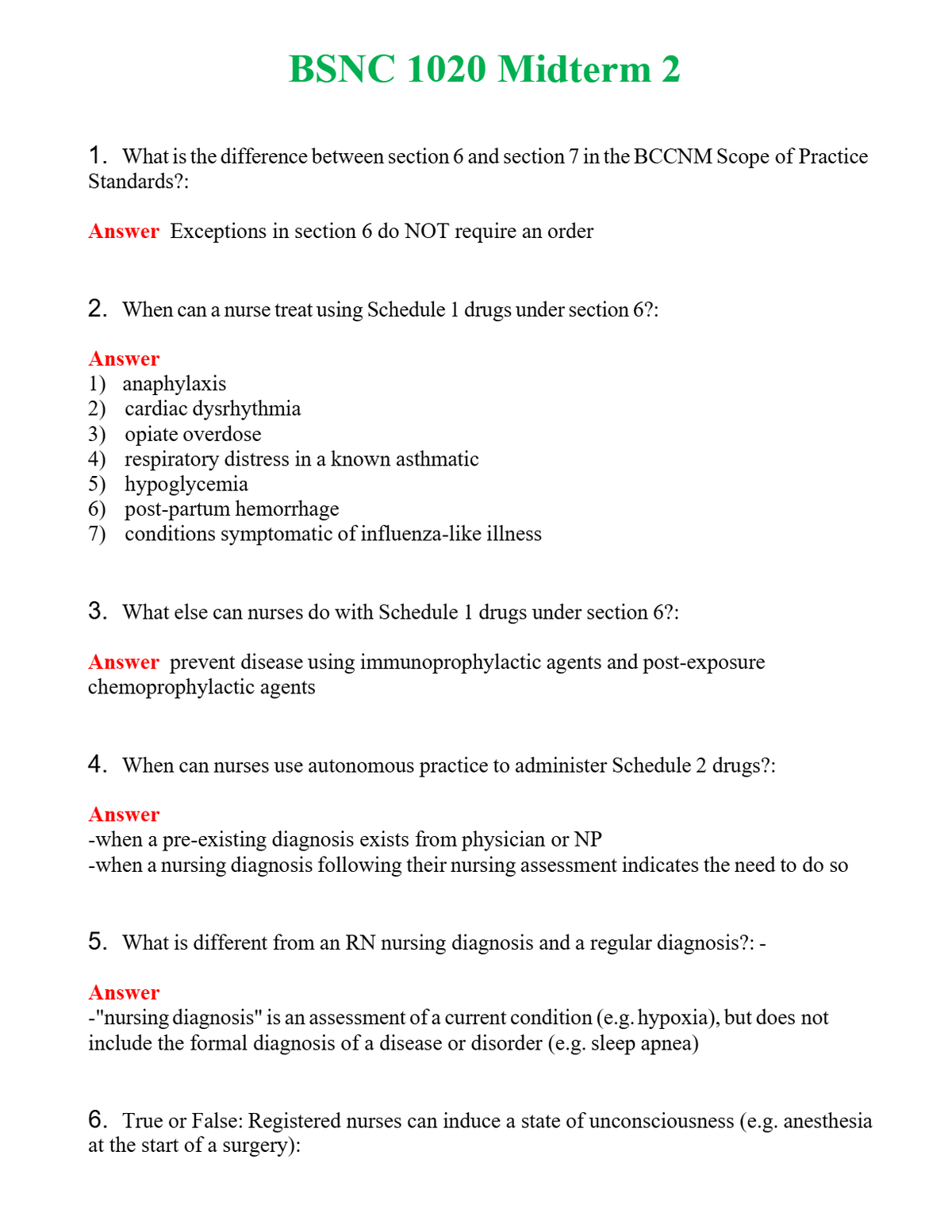 BSNC 1020 Midterm 2 Questions With Complete Grade A+ Answers