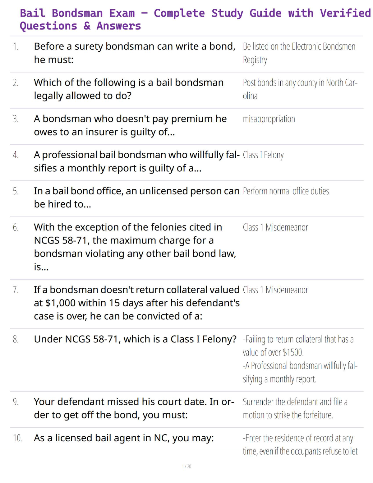 Bail Bondsman Exam – Complete Study Guide with Verified Questions & Answers