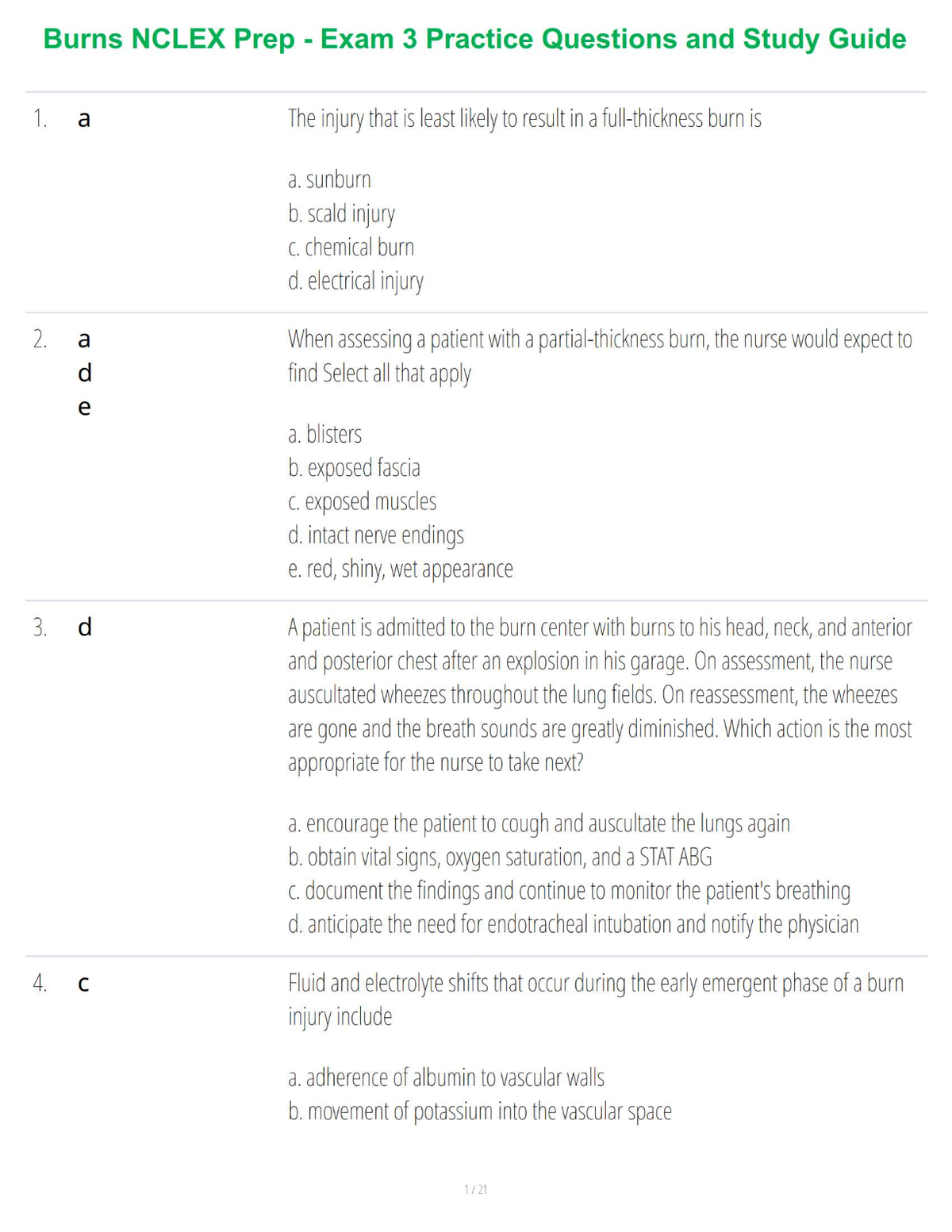 Burns NCLEX Prep - Exam 3 Practice Questions and Study Guide