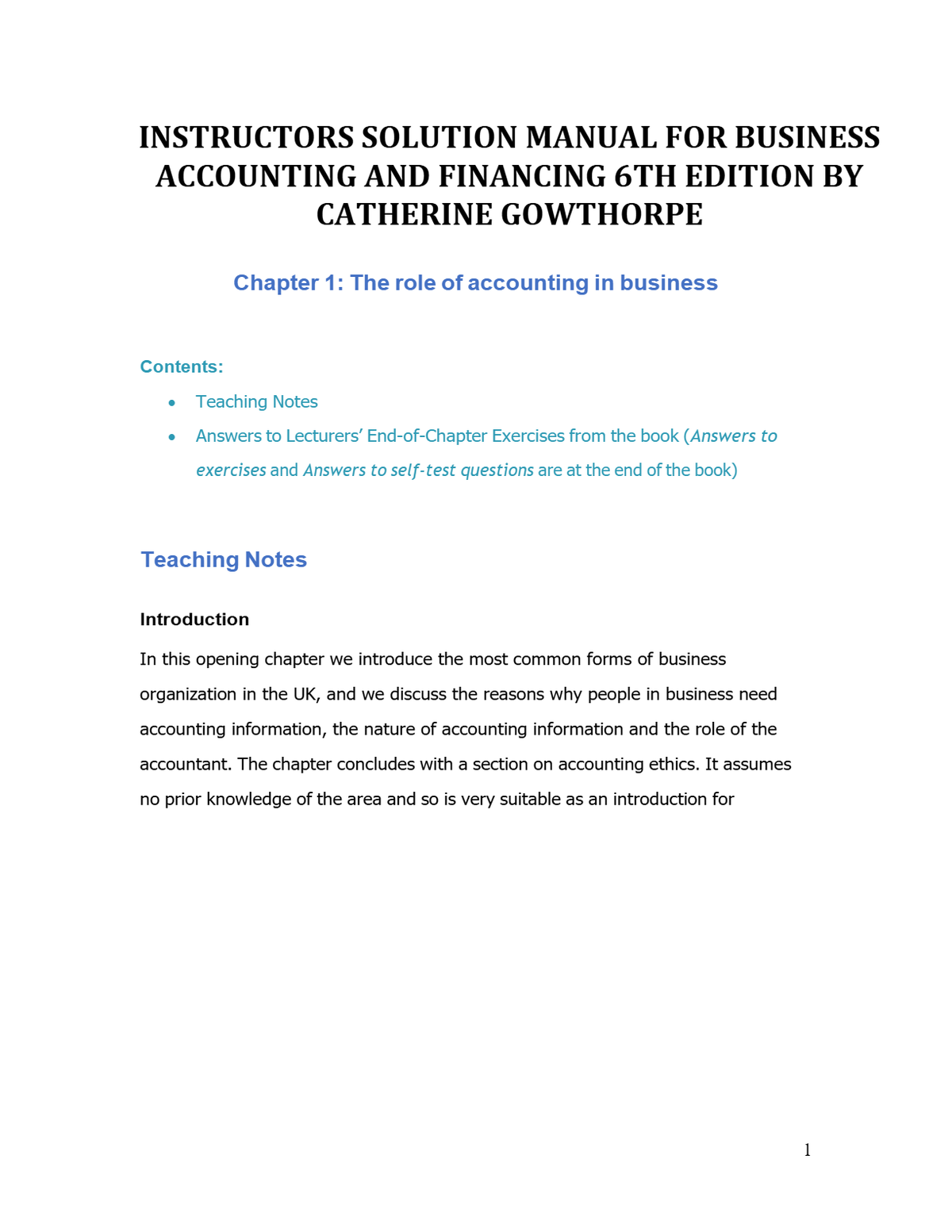 Business Accounting And Finance 6th Edition By Catherine Gowthorpe INSTRUCTORS SOLUTIONS MANUAL