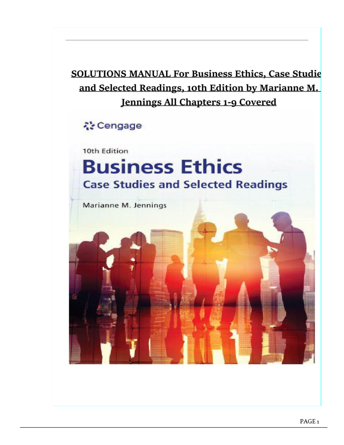 Business Ethics 10th Edition Jennings Solutions Manual | Case Studies & Readings