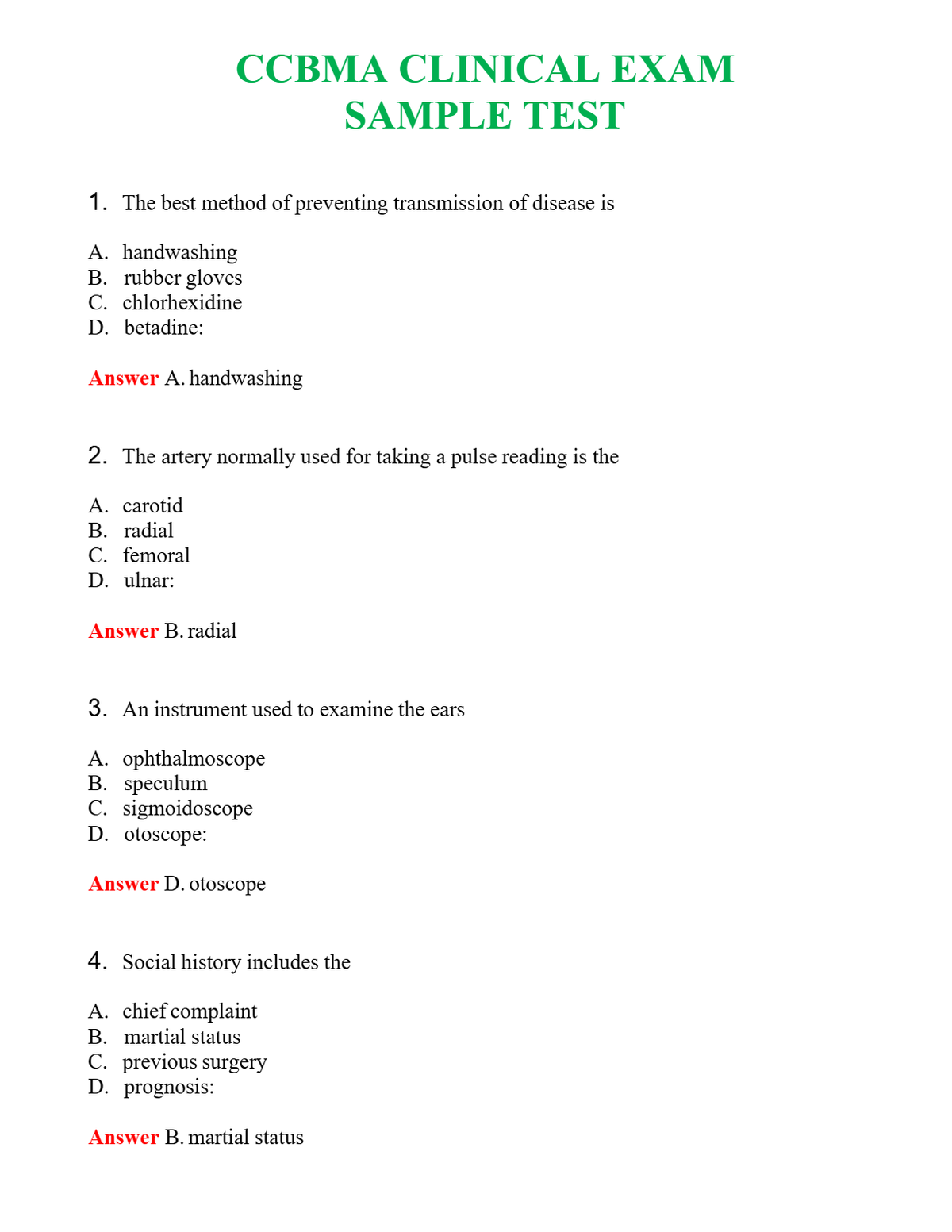 CCBMA CLINICAL EXAM SAMPLE TEST | Actual Questions and Verified Answers ( Included ) 100% Correct