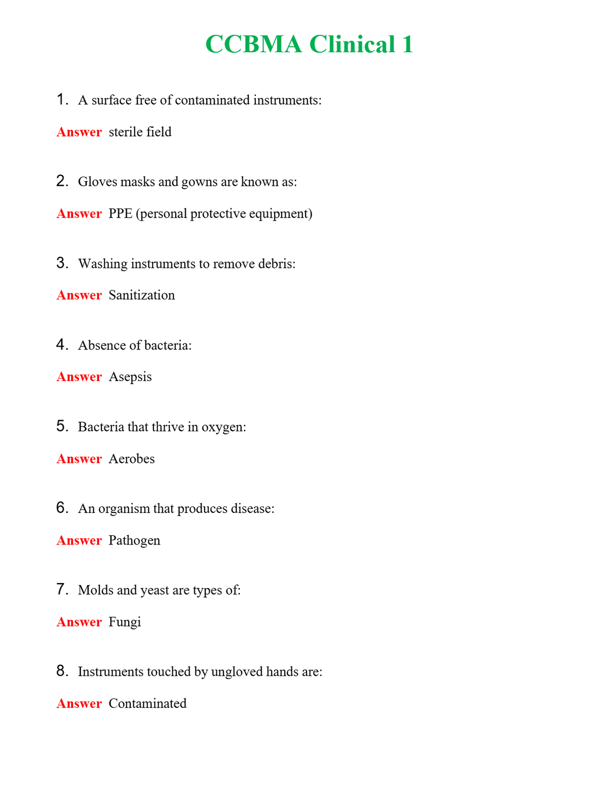 CCBMA Clinical 1 | Actual Questions and Verified Answers ( Included ) 100% Correct