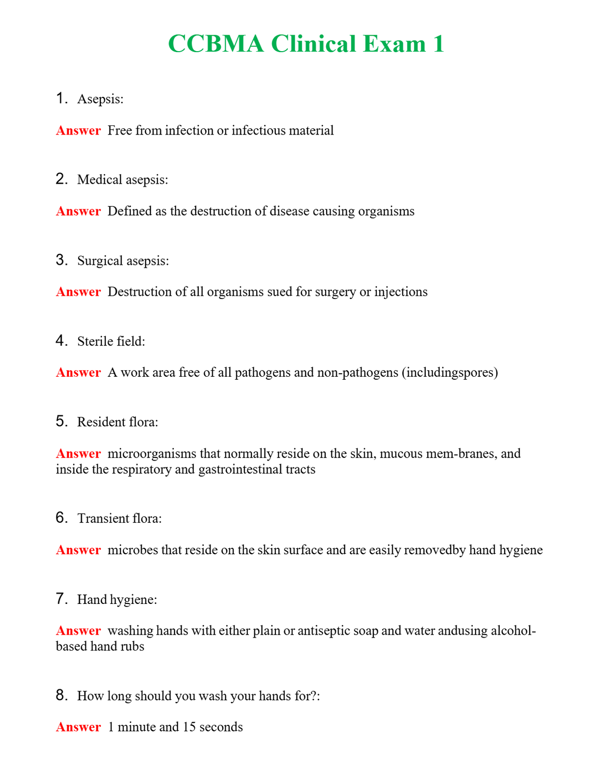 CCBMA Clinical Exam 1 | Actual Questions and Verified Answers ( Included ) 100% Correct