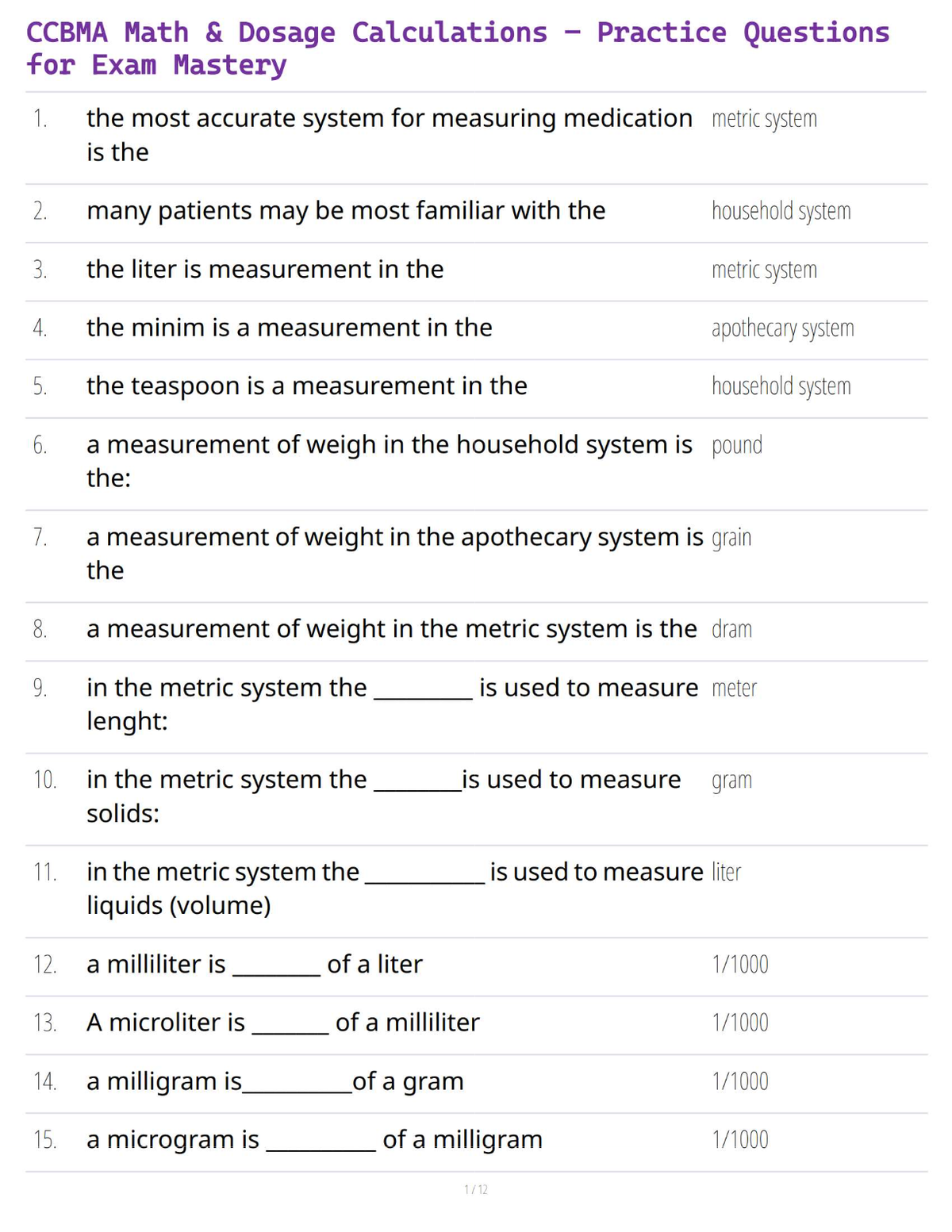 CCBMA Math & Dosage Calculations – Practice Questions for Exam Mastery