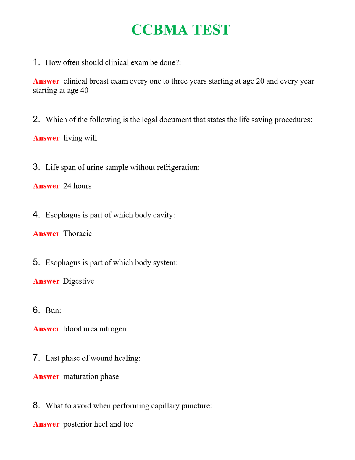 CCBMA TEST | Actual Questions and Verified Answers ( Included ) 100% Correct