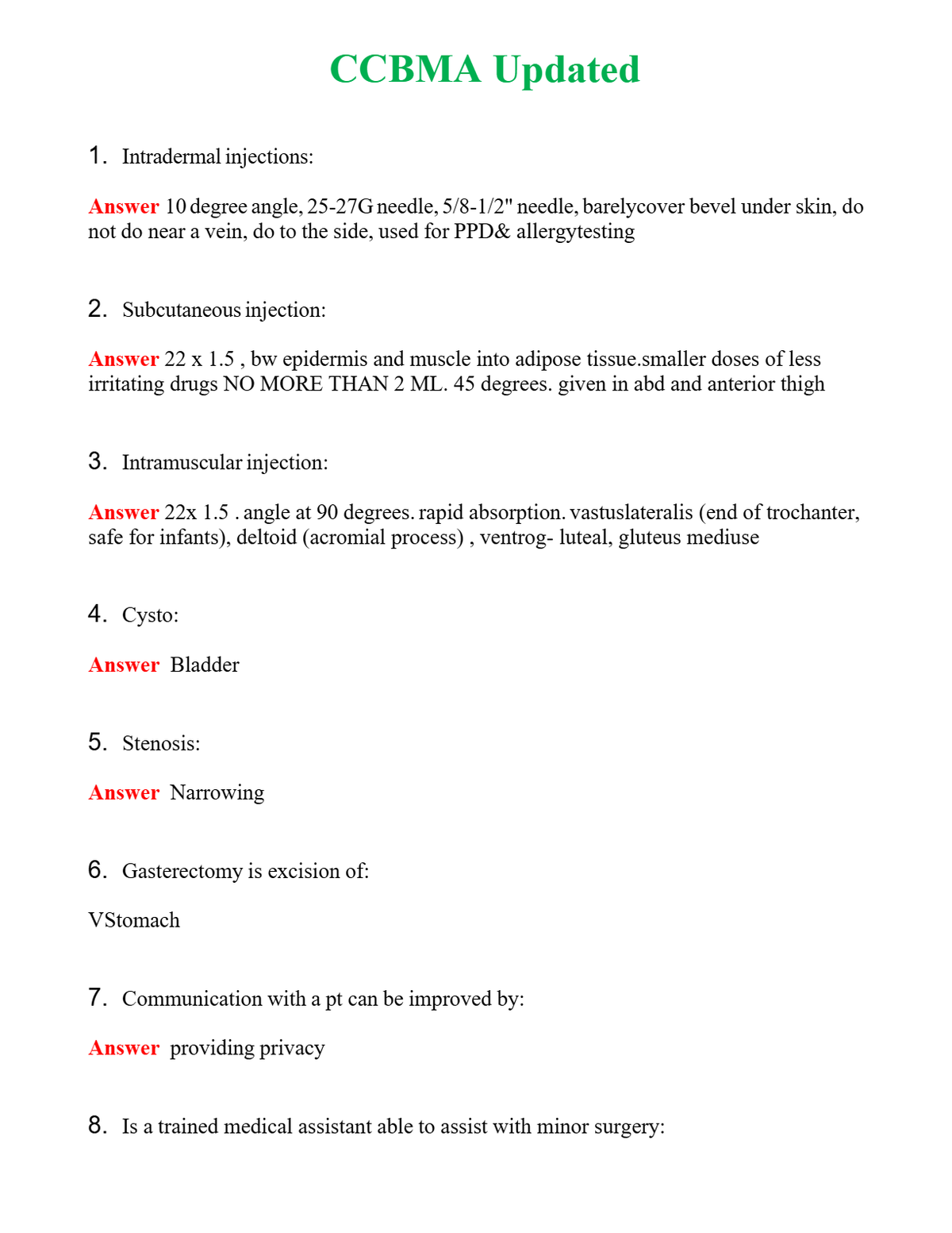 CCBMA Updated | Actual Questions and Verified Answers ( Included ) 100% Correct
