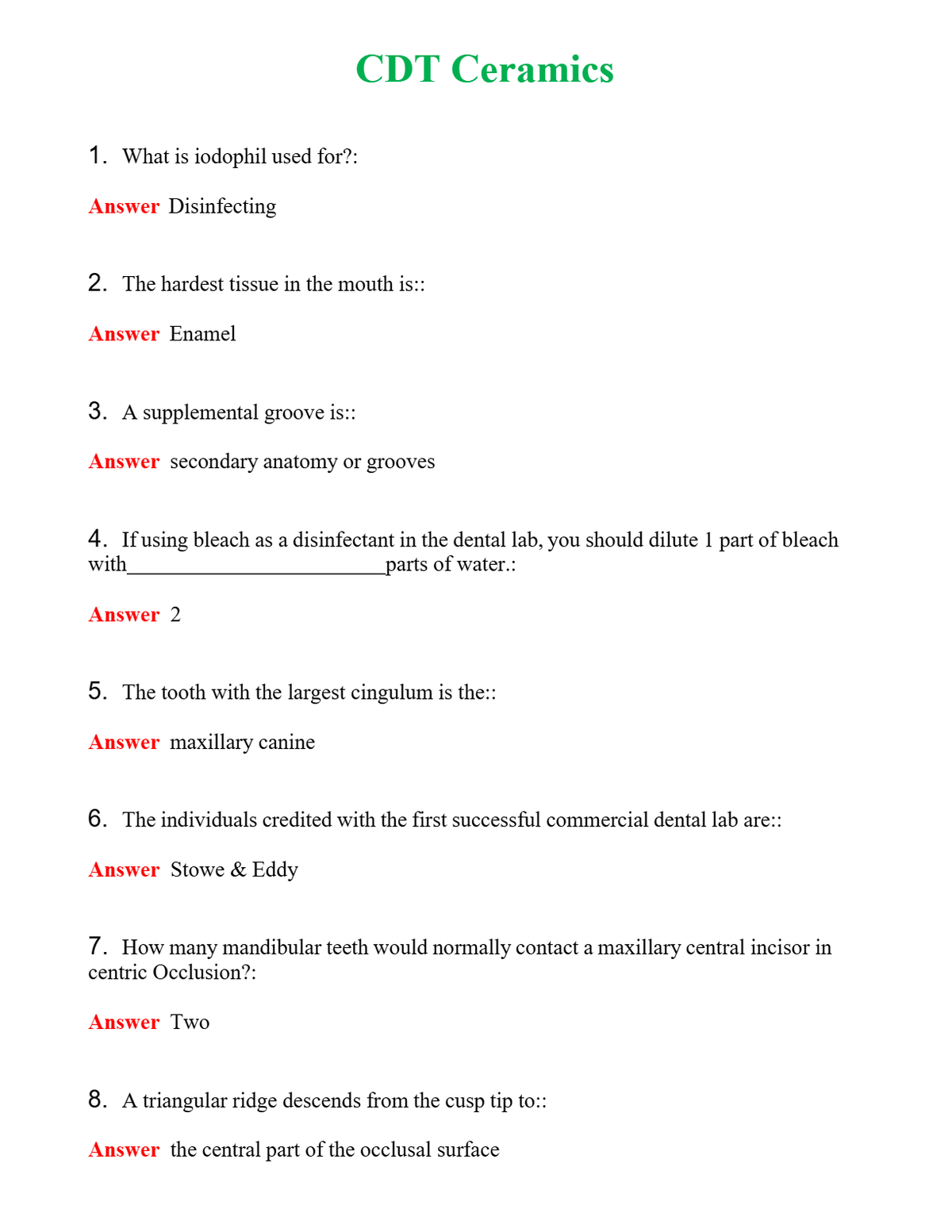 CDT Ceramics Questions With Complete Grade A+ Answers