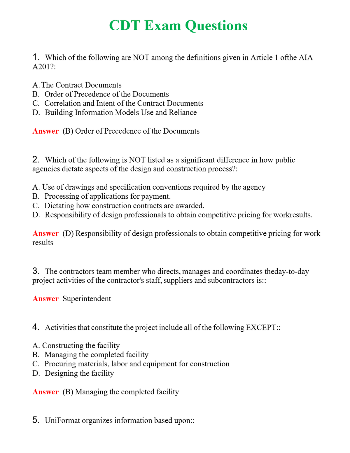CDT Exam Questions Questions With Complete Grade A+ Answers