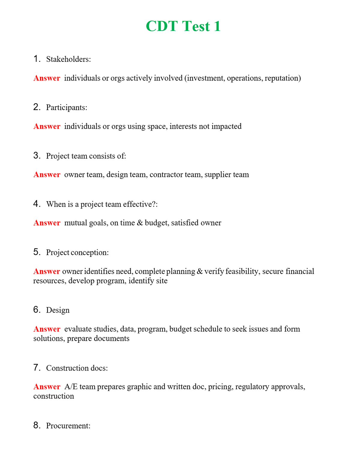 CDT Test 1 Questions With Complete Grade A+ Answers