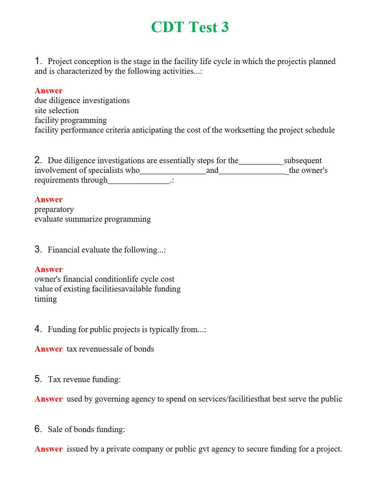 CDT Test 3 Questions With Complete Grade A+ Answers
