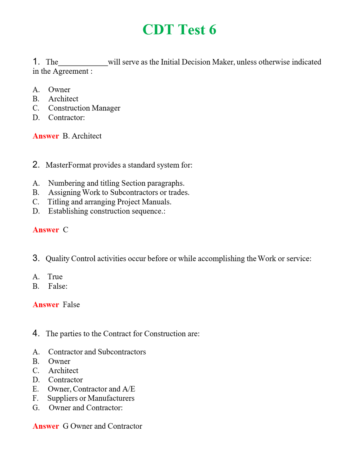 CDT Test 6 Questions With Complete Grade A+ Answers