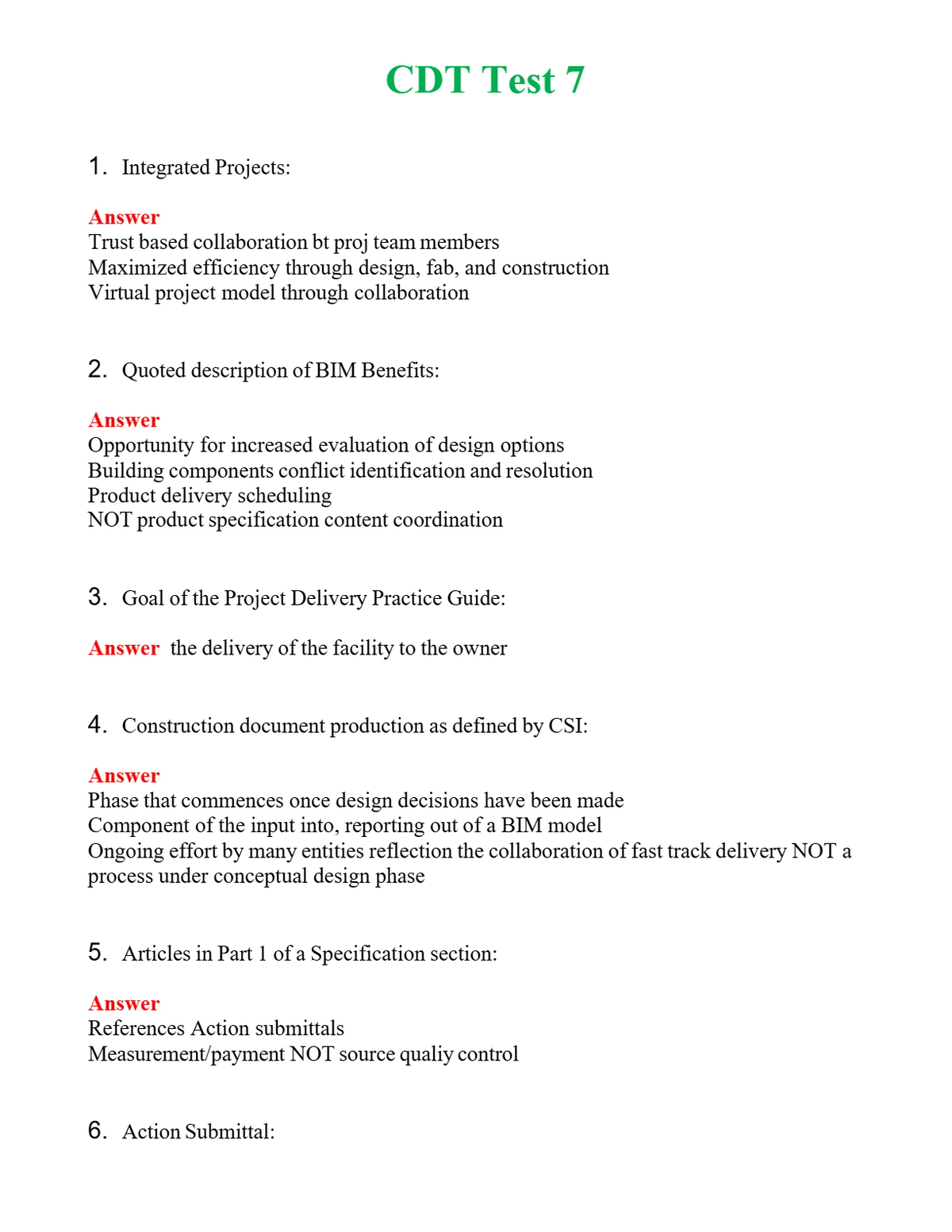 CDT Test 7 Questions With Complete Grade A+ Answers